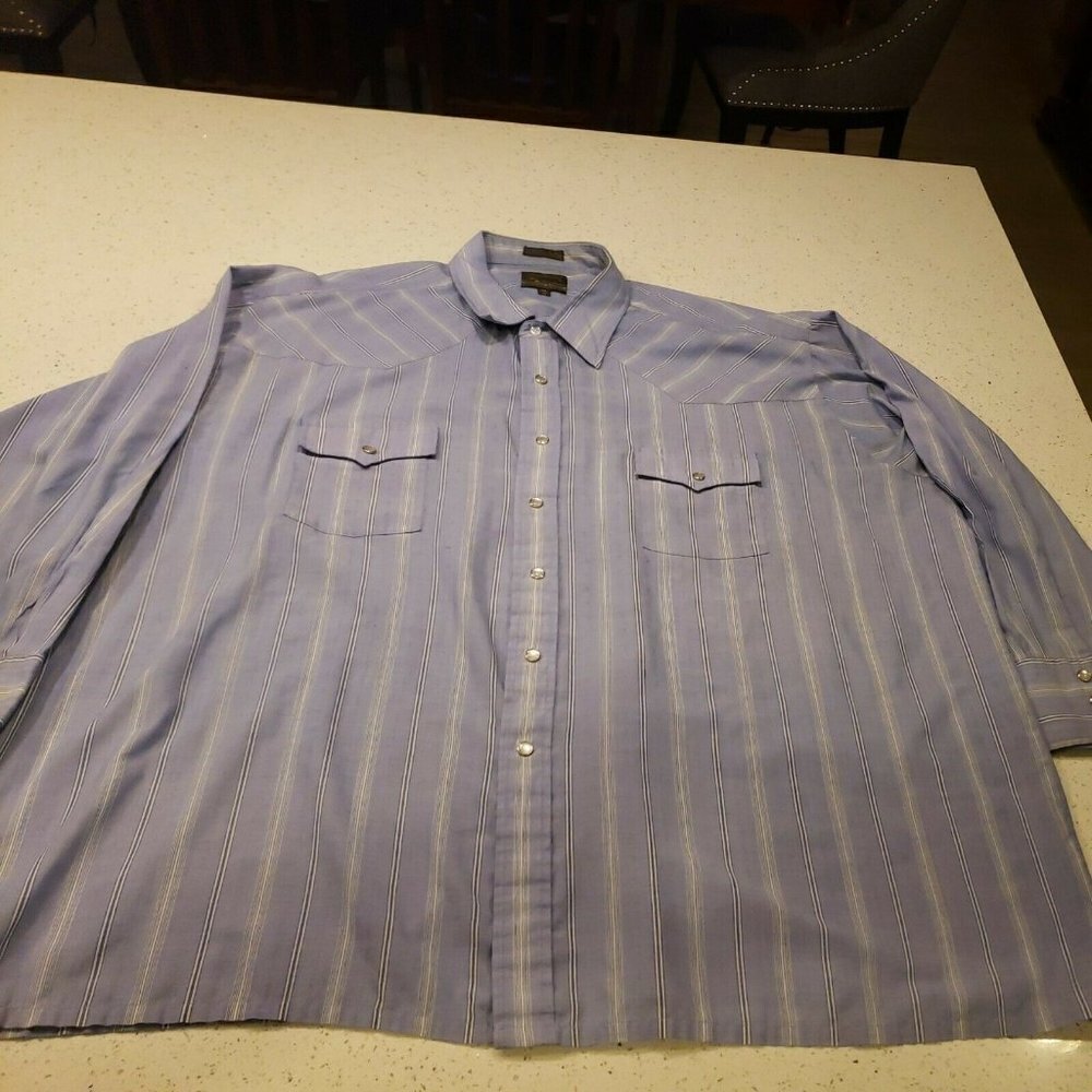Plainsman Western Shirt 2x Big Long Sleeve Pearl Snap blue Stripes